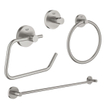 GROHE Essentials accessoireset 4-delig met handdoekring, handdoekhouder, handdoekhaak en toiletrolhouder zonder klep super steel SW529111