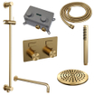 BRAUER Gold Edition Thermostatische Regendouche inbouw - drukknoppen - SET 63 - 20cm hoofddouche - gebogen muurarm - staaf handdouche - doucheslang - geïntegreerde glijstang - goud geborsteld PVD SW925664