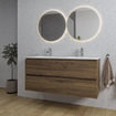 Adema Chaci Badkamermeubelset - 120x46x57cm - 2 ovale keramische wasbakken wit - 2 kraangaten - 2 lades - noten (hout) SW721289