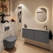MONDIAZ TURE-DLUX 120cm toiletmeubel Dark Grey. EDEN wastafel Glace positie rechts. Met 1 kraangat. SW1103237