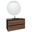 Adema Industrial 2.0 Badkamermeubelset - 100x45x55cm - 1 keramische wasbak zwart - 1 kraangat - ronde spiegel met verlichting - hout/zwart SW816097