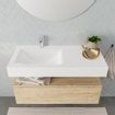 MONDIAZ ALAN 100cm - onderkast - washed oak - 1 lade - vrijhangende wastafel - wasbak links - 1 kraangat - talc SW408562