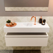 MONDIAZ ANDOR Toiletmeubel - 100x30x30cm - 1 kraangat - 1 lades - linen mat - wasbak midden - Solid surface - Wit SW474181