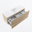 MONDIAZ VICA 120cm badmeubel onderkast Washed Oak 2 lades. Wastafel MOON midden zonder kraangat, kleur Talc. SW1381937