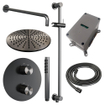 BRAUER Gunmetal Carving thermostatische Inbouw Regendouche - 3-weg - rond - set 88 - 30cm hoofddouche - gebogen muurarm - staaf handdouche - doucheslang - geïntegreerde glijstang - gunmetal geborsteld PVD SW1159142