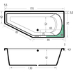 Xenz Lagoon compact ligbad 170x75x45cm rechts met poten zonder afvoer Acryl Pergamon Hoogglans SW102979