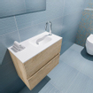 MONDIAZ ADA Toiletmeubel - 60x30x50cm - 1 kraangat - 2 lades - washed oak mat - wasbak rechts - Solid surface - Wit SW472766