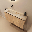 MONDIAZ TURE-DLUX 80cm toiletmeubel Washed Oak. EDEN wastafel Frappe positie links. Zonder kraangat. SW1103075