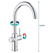 GROHE Blue Home 1-gats keukenkraan met duo C-uitloop starterkit met WiFi bluetooth Chilled & Sparkling 3x gekoeld + 3x bruisend water chroom SW228367