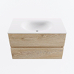 MONDIAZ VICA 80cm badmeubel onderkast Washed Oak 2 lades. Wastafel MOON midden zonder kraangat, kleur Talc. SW1381803