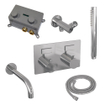 BRAUER Chrome Edition thermostatische inbouw badkraan - drukknoppen SET 03 - uitloop - staaf handdouche - doucheslang - wandaansluitbocht - chroom SW925532