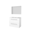 Basic-Line Ultimate 39 badkamermeubelset - 80x39cm - met grepen - 2 lades - porseleinen wastafel - 1 kraangat - Spiegel - verlichting MDF lak Ice White SW639224