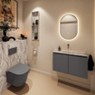 MONDIAZ TURE-DLUX 80cm toiletmeubel Dark Grey. EDEN wastafel Glace positie midden. Zonder kraangat. SW1103228