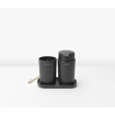 Brabantia ReNew Badkameraccessoires - set van 3 - Zeeppomp - Tandenborstelhouder - Schaal - donker grijs SW454750
