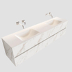 MONDIAZ VICA Badkamermeubelset - 200cm - 4 lades - wasbak Cloud dubbel - 0 kraangaten - solid surface carrara marmer SW410361