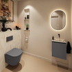 MONDIAZ TURE-DLUX 40cm toiletmeubel Dark Grey. EDEN wastafel Ostra positie rechts. Zonder kraangat. SW1104798
