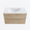 MONDIAZ VICA 80cm badmeubel onderkast Washed Oak 2 lades. Wastafel CLOUD midden zonder kraangat, kleur Talc. SW1381797