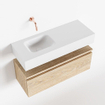 MONDIAZ ANDOR Toiletmeubel - 80x30x30cm - 0 kraangaten - 1 lades - washed oak mat - wasbak links - Solid surface - Wit SW474266