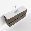 MONDIAZ ADA Toiletmeubel - 100x30x50cm - 0 kraangaten - 2 lades - dark brown mat - wasbak midden - Solid surface - Wit SW472815