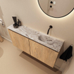 MONDIAZ TURE-DLUX 100cm toiletmeubel Washed Oak. EDEN wastafel Glace positie rechts. Zonder kraangat. SW1103607