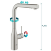 GROHE essence new Keukenkraan - hoog - uittrekbare l uitloop - 2 straalsoorten - supersteel geborsteld 0467942