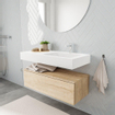 MONDIAZ ALAN 100cm - onderkast - washed oak - 1 lade - vrijhangende wastafel - wasbak rechts - 1 kraangat - talc SW408564