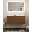 MONDIAZ VICA Badkamermeubelset - 120cm - 2 lades - wasbak Cloud dubbel - 2 kraangaten - solid surface rust SW411122