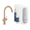 GROHE Blue Home 1-gats keukenkraan met duo C-uitloop starterkit met WiFi bluetooth Chilled & Sparkling 3x gekoeld + 3x bruisend water brushed warm sunset SW354706