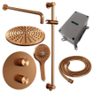 BRAUER Copper Carving thermostatische Inbouw Regendouche - 3-weg - rond - set 94 - 30cm hoofddouche - gebogen muurarm - 3-standen handdouche - doucheslang - geïntegreerde glijstang - koper geborsteld PVD SW1159137