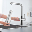 GROHE Blue Home Keukenkraan - uittrekbare L uitloop - 1-gats - filterfunctie - plat licht en bruisend water - chroom SW236967