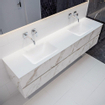 MONDIAZ VICA Badkamermeubelset - 200cm - 4 lades - wasbak Cloud dubbel - 0 kraangaten - solid surface carrara marmer SW410361