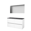 Basic-Line Basic 46 badkamermeubelset - 120x46cm - greeploos - 4 lades - hardsteen wastafel - 0 kraangaten - Spiegel - MDF lak Ice White SW639723