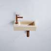 QeramiQ Fuente Fonteinset - 37.5x18.5x9cm - keramiek - kraangat links - fonteinkraan geborsteld koper - afvoerplug - verlaagd sifon - Mat Beige SW1232774