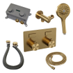 BRAUER Gold Edition thermostatische inbouw badkraan - drukknoppen SET 04 - badvulcombinatie - 3 standen handdouche - doucheslang - wandaansluitbocht - goud geborsteld PVD SW925652