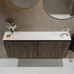 MONDIAZ TURE Fonteinset - 120x23x50cm - 1 kraangat - 2 deuren - dark brown mat - Wasbak rechts - Solid Surface Wit SW475202