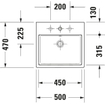 Duravit Vero Air opbouwwastafel geslepen en rugzijde geglazuurd 1 kraangat zonder overloop 50x47cm wit SW157034