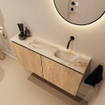 MONDIAZ TURE-DLUX 100cm toiletmeubel Washed Oak. EDEN wastafel Frappe positie rechts. Zonder kraangat. SW1103073