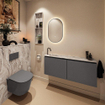 MONDIAZ TURE-DLUX 120cm toiletmeubel Dark Grey. EDEN wastafel Glace positie links. Met 1 kraangat. SW1103322