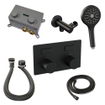 BRAUER Black Carving thermostatische inbouw badkraan - drukknoppen SET 04 - badvulcombinatie - 3 standen handdouche - doucheslang - wandaansluitbocht - zwart mat SW925384