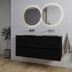 Adema Chaci Badkamermeubelset - 120x46x57cm - 2 keramische wasbakken zwart - zonder kraangaten - 2 lades - mat zwart SW809399