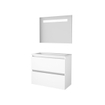 Basic-Line Economic 39 badkamermeubelset - 80x39cm - greeploos - 2 lades - acryl wastafel - 0 kraangaten - Spiegel - geintegreerde LED verlichting - MDF lak Ice White SW351105