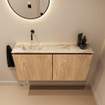 MONDIAZ TURE-DLUX 100cm toiletmeubel Washed Oak. EDEN wastafel Frappe positie links. Zonder kraangat. SW1103072