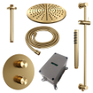 BRAUER Gold Edition thermostatische Inbouw Regendouche - 3-weg - rond - set 90 - 30cm hoofddouche - plafondarm - staaf handdouche - doucheslang - geïntegreerde glijstang - goud geborsteld PVD SW1159023