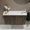 MONDIAZ TURE Fonteinset - 80x23x50cm - 1 kraangat - 2 deuren - dark brown mat - Wasbak rechts - Solid Surface Wit SW475191