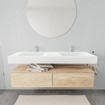 MONDIAZ ALAN 150cm - onderkast - washed oak - 2 lades - vrijhangende wastafel - 2 wasbakken - 2 kraangaten - talc SW408504
