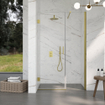 Fortifura Galeria Douchecabine - 80x100x200cm - scharnieren - deurgreep - stabilisatiestang - vlak - helder veiligheidsglas - Geborsteld messing PVD (Goud) SW1222462