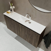 MONDIAZ TURE Fonteinset - 100x23x50cm - 1 kraangat - 2 deuren - dark brown mat - Wasbak midden - Solid Surface Wit SW475166