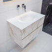 MONDIAZ VICA Badkamermeubelset - 80cm - 2 lades - wasbak Moon midden - 0 kraangaten - solid surface carrara marmer SW410248