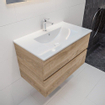 MONDIAZ VICA Badkamermeubelset - 80cm - 2 lades - wasbak Denia midden - 1 kraangat - solid surface washed oak SW410025