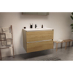 Nemo Start badkamermeubelset - 90x65x49.5cm - 2 lades - greeploos - 1 wasbak wit glans - 1 kraangat - met spiegelkast - MDF Riverside Oak SW911706